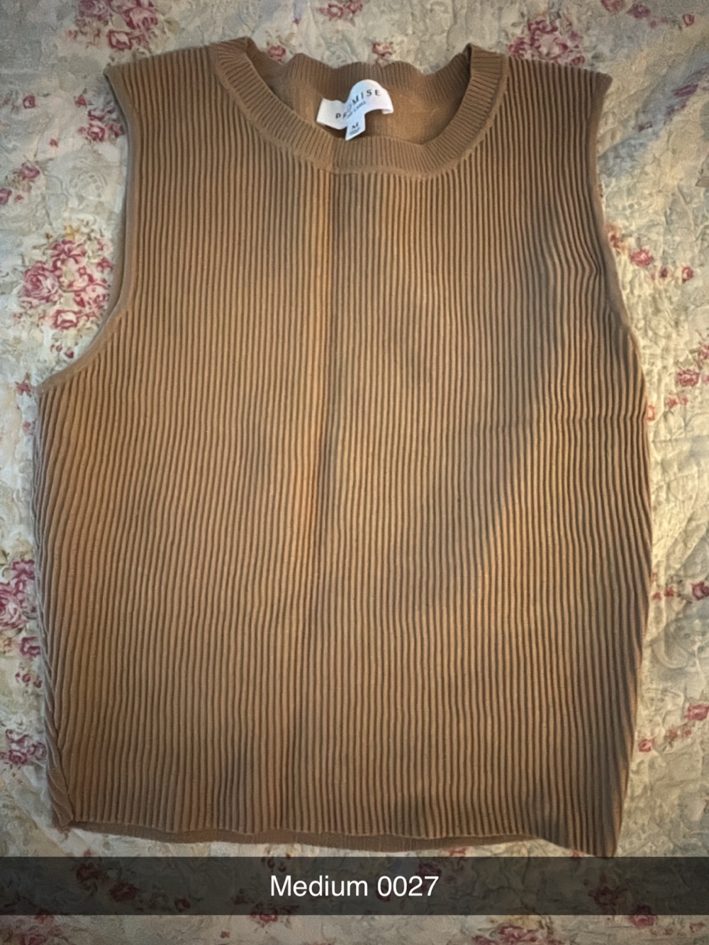 Promise Ribbed Sleeveless Crew Neck Sweater - Camel Brown